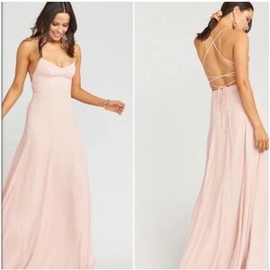 Show Me Your Mumu God-shaw Goddess Gown Dress in Dusty Blush Pink Floor Length